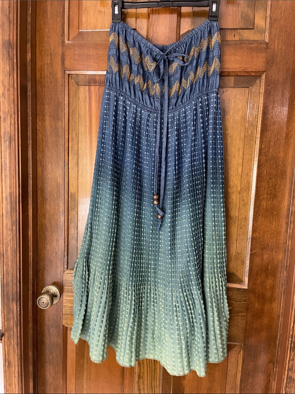 Millennium brand, strapless sundress, elastic back, blue/green hombre, size M